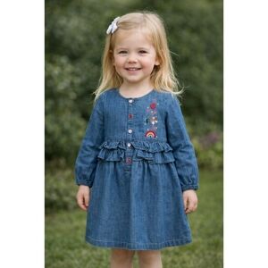 2/25Catimini Blue Denim Kids Dress with Embroidery